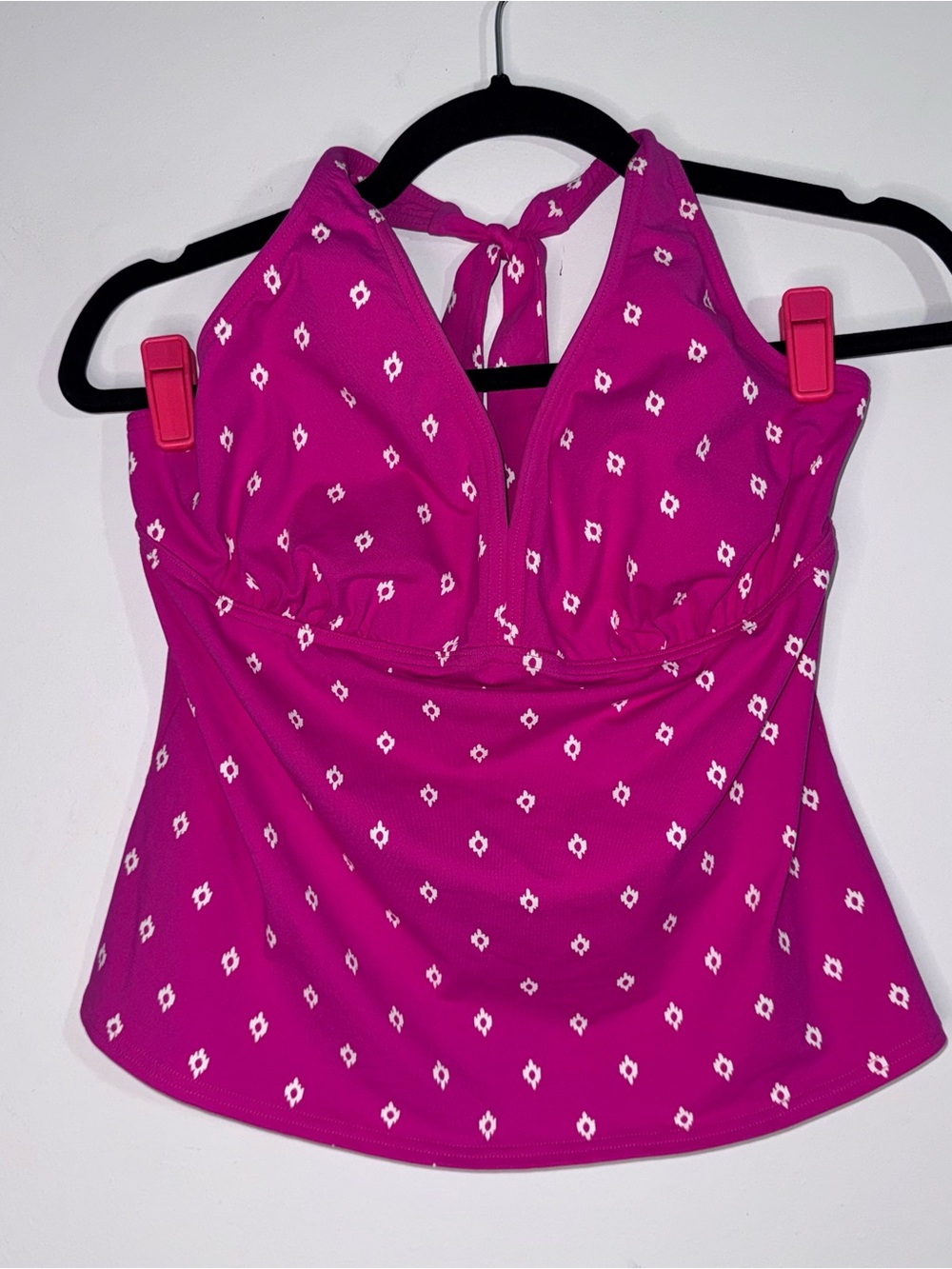 Lands’ End Pink Geometric Halter Tankini Top Women’s Size 12 Padded